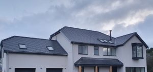 New slate roof installed on a house