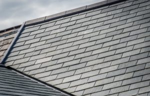 Close-up view of the SSQ Riverstone Ultra natural slate tiles,