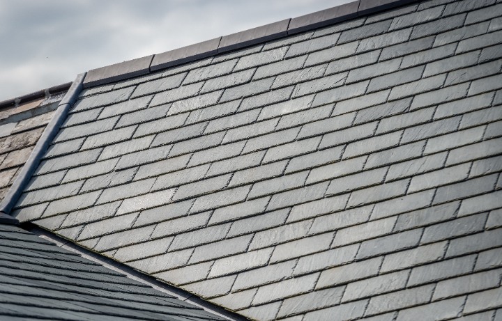 Close-up view of the SSQ Riverstone Ultra natural slate tiles,